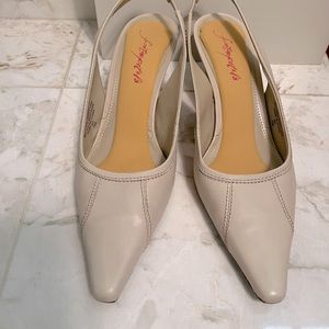 Womens cream leather sling back kitten heels